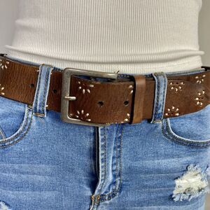 Gap Belt Womens Sz S Genuine Leather Brown Contrast Stitch flowers boho western